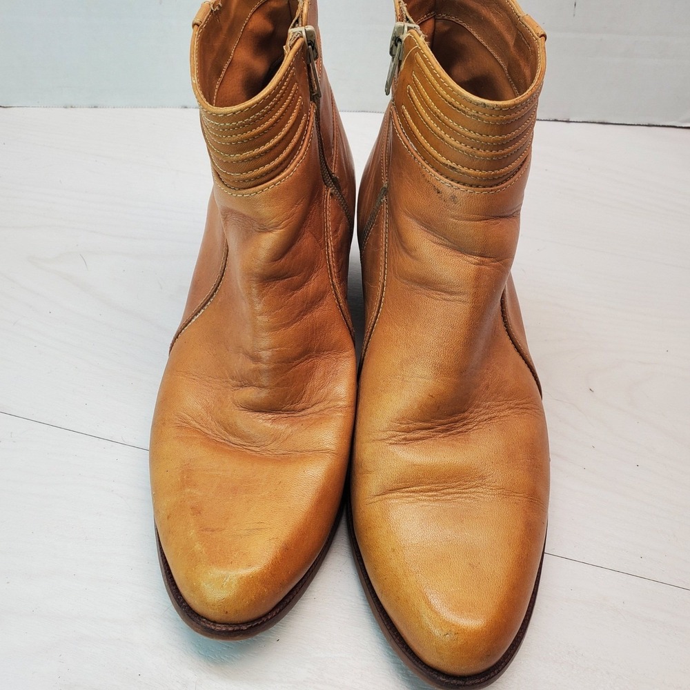 Dingo Tan Leather Western Ankle Boots Pointed Toe Cuban Heel 8 B Coastal Cowgirl